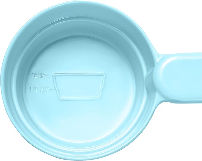 Joyinjojo Dog Food Scoop 1 Cup 1/2 Cup - Melamine Dog Food Measuring Cup, Pet Food Scoop for Dog Cat...Comfortable Long Handle for Easy to Scoop Food, Blue 1 Cup