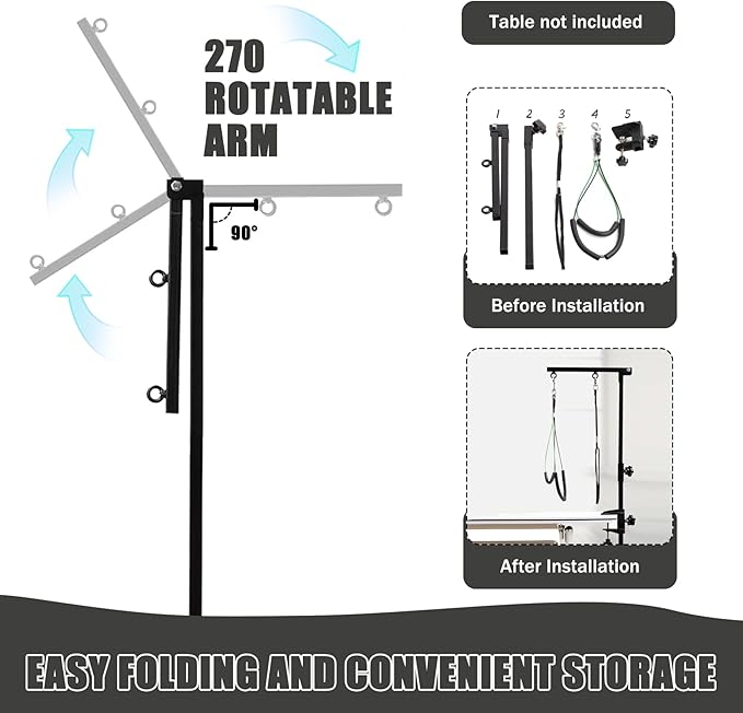 Dog Grooming Table Arm with Metal Clamp,35" Adjustable Portable Arm for Table with 1 Loop Noose & Two No Sit Haunch Holder,Grooming Restraint for Small Medium Pets