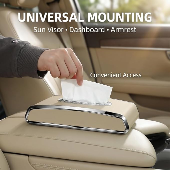 Leather car Tissue Holder for car Interior, Multi-Function car Visor Tissue Holder, Armrest & Back Seat Tissue Box for car, car Kleenex Holder (Black Flat)