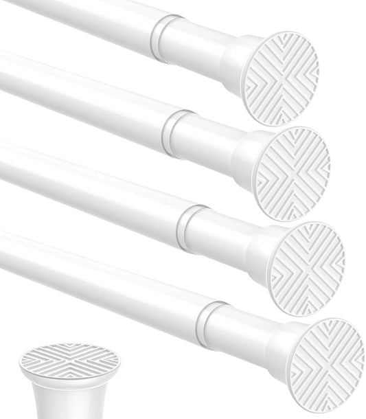 4pack Spring Tension Rods 23-46 Inch Adjustable WhiteTension Rod Spring Curtain Rod Extendable Spring Loaded Curtain Rods Tension Rod for Curtains,Closet,Kitchen