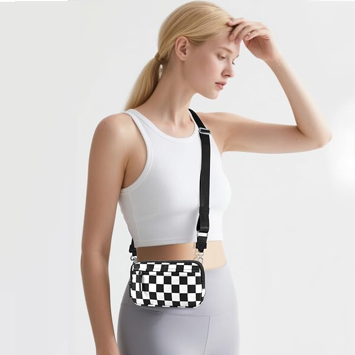 Checkered WristleWallets for Women, RFID Wallet Crossbody with 4 Zippers, Credit Card Holder Cell Phone Organizer