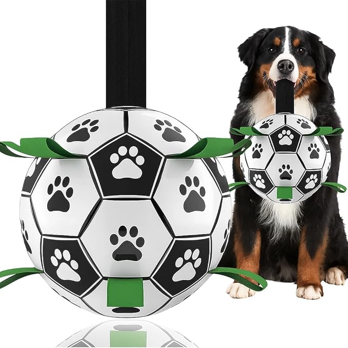 Interactive Dog Soccer Ball with Straps, Durable PU Herding Ball for Dogs, Lightweight Dog Toys for Outdoor Play, Tug Training Toy with Pump – Ideal Pet Gift for Large Dogs (8 Inch)