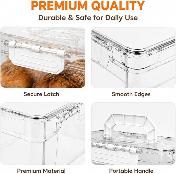 Bread Box with Ice Chilled Condiment Caddy, Portable Airtight Storage Container with Lid Handle for Kitchen Counter, Keeper for Homemade Bread, Toast, Bagel, Cookies, Beige