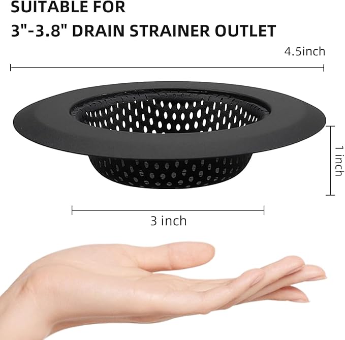 Mi hogar Sink Drain Strainer 2 Pack, 4.5” Wide Rim Stainless Steel & Silicone Sink Stopper Basket, Food & Hair Catcher for Kitchen, Bathroom, Utility, Tub Drains – Rustproof & Easy to Clean