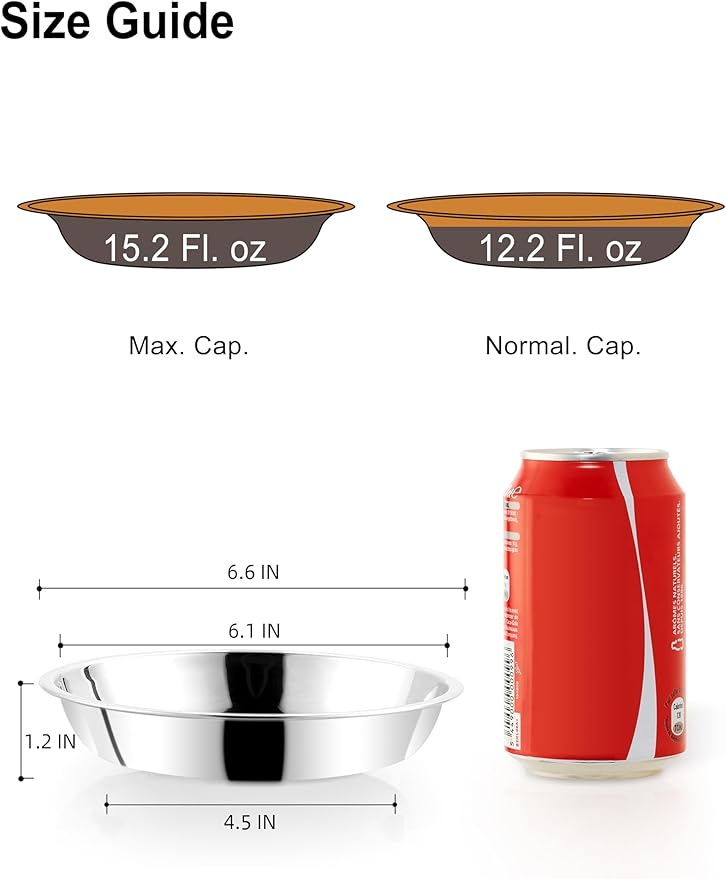 VENTION Small Shallow Cat Food Bowls, Outer Dia. 6.6 in Whisker Fatigue Cat Bowl, Stainless Steel Cat Food Dish for Indoor Cats, Set of 2 Replacement Cat Bowls for Raised Station(15.2 Fl.oz)