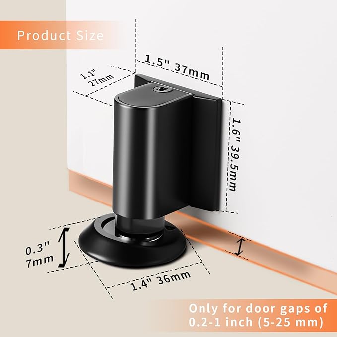 Bak Bo Magnetic Door Stoppers 1 Pack Bottom of Door Holder Keep Door Open No Drilling Magnet Floor Door Stop with Screws and Adhesive Matte Black DS268MB-1