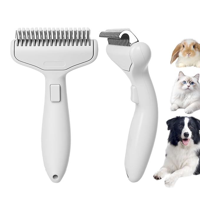 Mllzhauib Dog & Cat Brush, Deshedding Brush with Easy Release Button, Premium Grooming Tool for Shed Control & Undercoat Removal, Ideal for Long/Short Haired Pets (White)