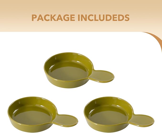 Ceramic Wide Whisker Friendly Cat Dishes, Set of 3 Ceramic Cat Bowls with Handle, Anti-Slip Indoor Kitten Feeding Food& Water Dish to Prevent Whisker Fatigue(3 Pcs, Matcha Green)