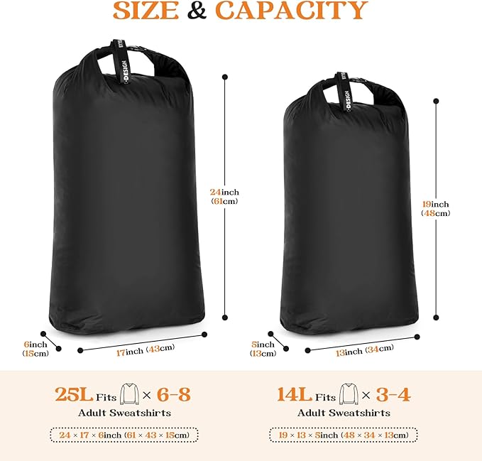 Travel Laundry Bags, 2 Pcs Waterproof Dry Wet Bags, Dirty Clothes Organizer with Handles, Collapsible Storage Bag for Workout Swimsuit Diaper Yoga Beach Bathing Camping