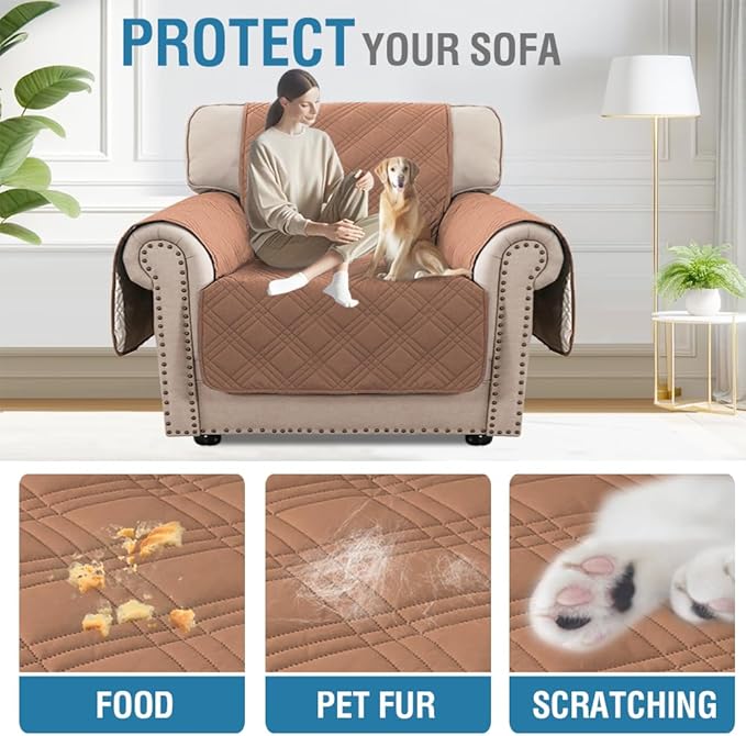 H.VERSAILTEX 100% Waterproof Arm Chair Covers Slipcover Modern Chair Slip Covers with Arms Living Room Chair Covers with Elastic Straps for Dog (Chair, Terracotta/Beige)