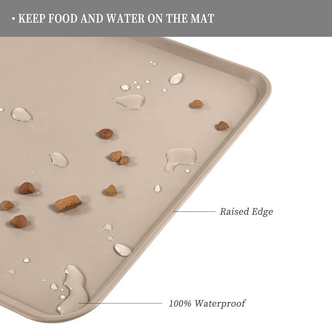 Reopet Waterproof Pet Feeding Mat with High Raised Edges, Heavier and Thicker Placemats for Cat Dog Water Bowl with BPA Free, Dogs Cats Food Mats for Messy Drinkers to Prevent Spill and Protect Floors