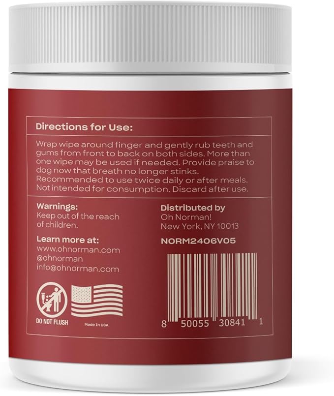 OH NORMAN! Dog Dental Wipes - Vet-Approved Pet Dental Finger Wipes for Oral Hygiene & Fresh Breath - Alternative to Finger Toothbrush for Dogs - No Fuss Dog Cleaning Supplies for Daily Use - 50 pcs