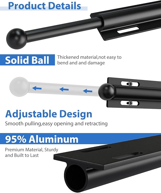 Valet Rod for Closet Pull Out, 12" Aluminum Valet Heavy Duty Closet Valet Rod, Adjustable Retractable Slide Out Valet Rod Closet Organization for Closet Laundry Bedroom Bathroom(Black)