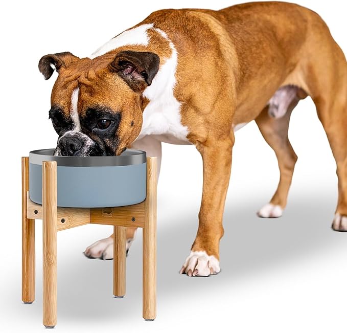 Dog Bowl Stand for Large Dogs (See Size Guide) - Use to Elevate, Raise Dog Food and Water, Deter Ants/Bugs - Expandable Sideways, Fits Various Sizes of Slow Feeders, Dishes/Fountains - Bamboo