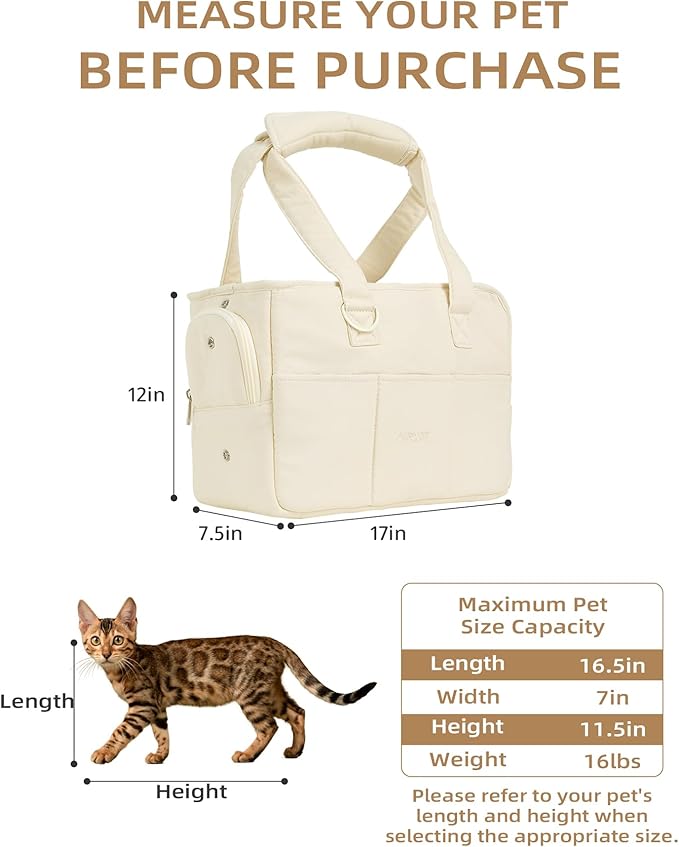 ONECUTE Dog Carrier for Small Dogs Rabbit cat with Large Pockets, Cotton Bag, Dog Carrier Soft Sided, Collapsible Travel Puppy Carrier (Beige, 17" L x 7.5" W x 12" H)