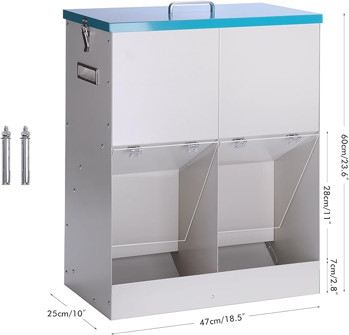 46lbs Automatic Dog Feeder for 2 Dogs Large Breed Dog Food Dispenser Outdoor Gravity Dual Pet Feeder Galvanized Steel Hangable Outside Pet Feeding Station