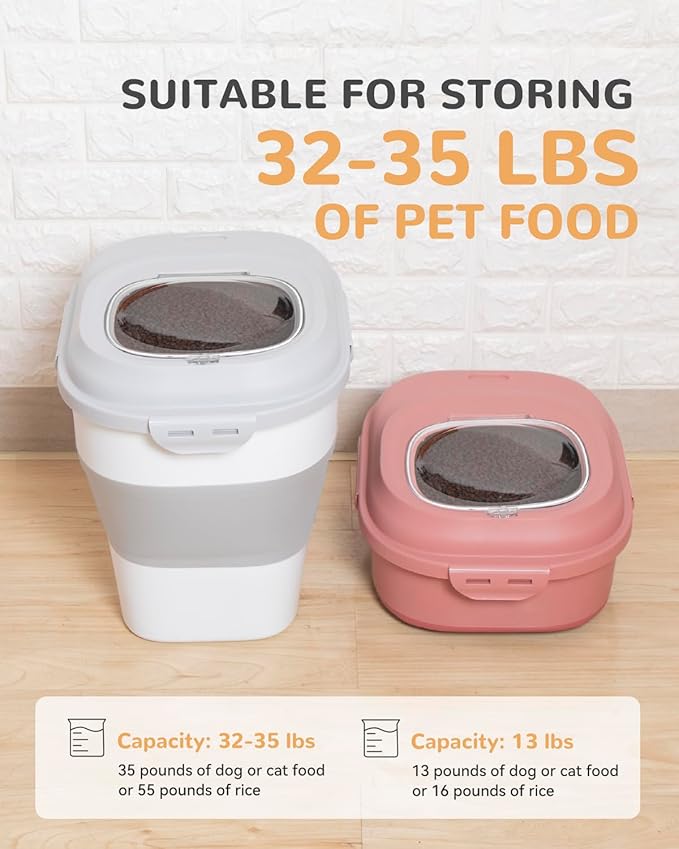 DDMOMMY 30-35 Lbs Dog Food Storage Container Collapsible Dog Food Container with Airtight Lids, Wheels, Scoop and 2pcs Food Storage Containers, Large Pet food storage for Dog, Cat