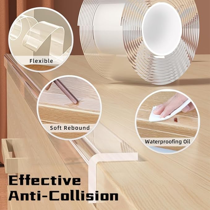 3 Pack Clear Edge Protector Strip,2.56 in x 9.84 FT,Sharp Edge Wrap Cover Tape,Self Adhesive Protective Bumper Guards for Cabinet Door Desk Glass Table Bed Furniture,Kitchen Countertop