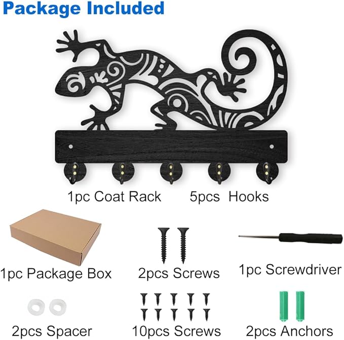 MAYJOYDIY Gecko Key Holder for Wall Gecko-Shaped Decorative Wall Hook 11.8x7.9 Inch Reptiles Animal Key Rack for Entryway, Living Room, Bedroom, Hallway