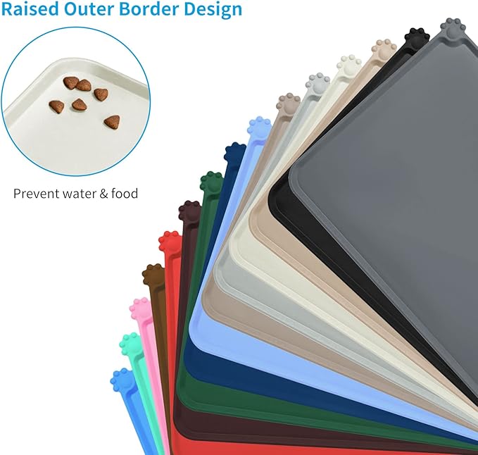 AUDWUD Silicone Waterproof Pet Feeding Mats,Anti Slip Bowl Pad, Dog Mat for Food and Water