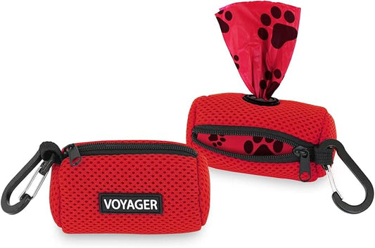 Best Pet Supplies 2-Pack Dog Poop Bag Holder Leash Attachment, Color, Reusable Mesh Dispenser Pouch for Travel, Walking, Park, and Outdoor Use, Soft and Durable with Clip-On - Mesh Red