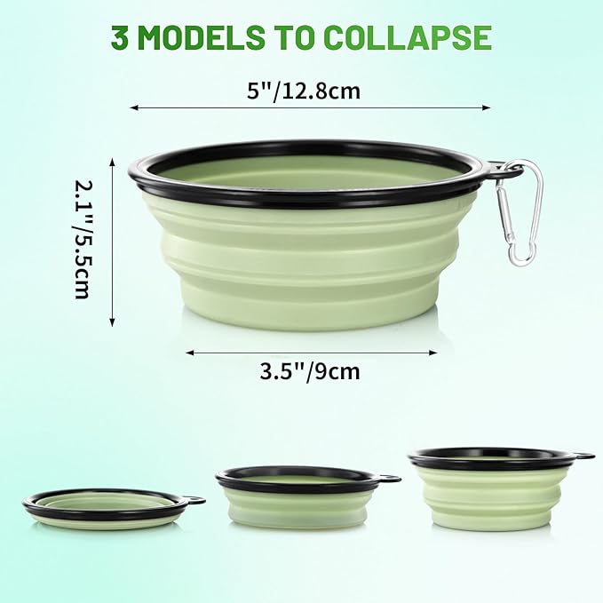 Dog Bowl Pet Collapsible Bowls, 2 Pack Collapsible Dog Water Bowls for Cats Dogs, Portable Pet Feeding Watering Dish for Walking Parking Traveling with 2 Carabiners (Small, Fairy Pink+Sprout Green)
