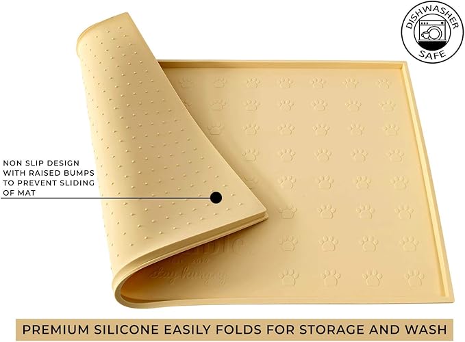 Humble Pet Food Feeding Tray - Non-Slip, Anti-Spill, Raised Dog Mat, Easy Clean Waterproof - Premium Quality Silicone - Perfect for Dog Bowl and Cat Feeding, 24x16 (Sweet Cream)