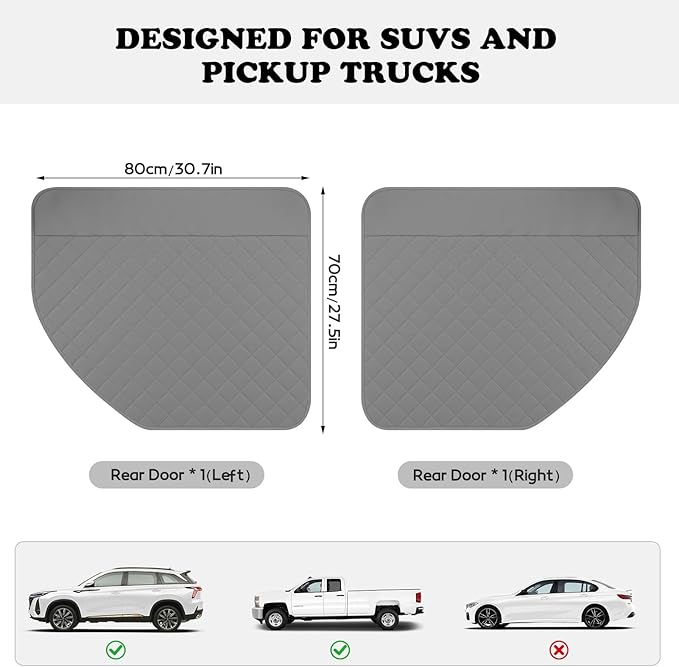 WODHMIEY Dog Car Door Protector, 20% Larger Coverage Vehicle Door Cover,Car Door Guard Mat, Pet Door Panel Protector for SUVs Pickup Trucks, Protects Doors from Dog Scratching (Grey)