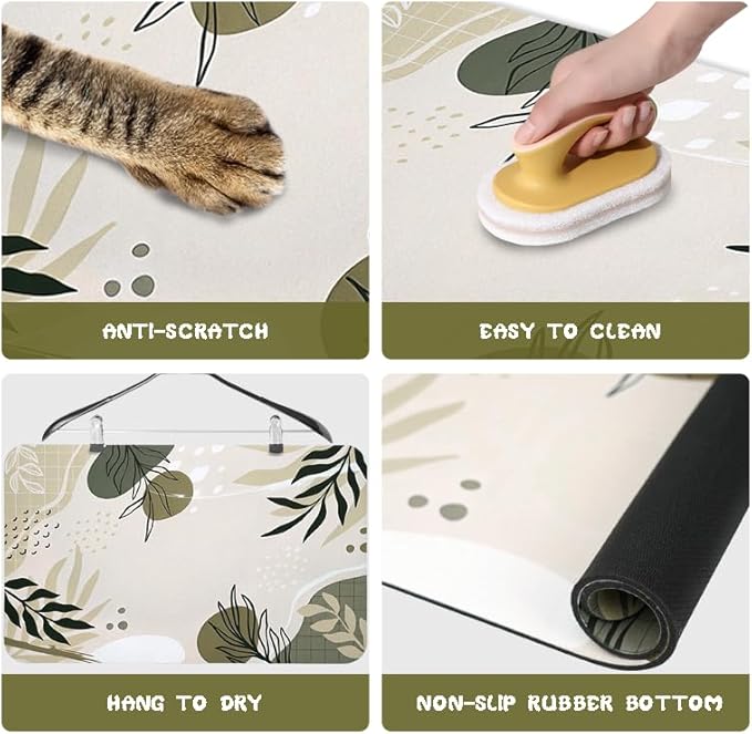 Dog Food Mats for Floors Waterproof, Dog Cat Water Bowl Mats Pet Feeding Absorbent Mat Dog Cat Pet Placemats for Food and Water Bohemia Tropical Leaves 16 * 24 inch