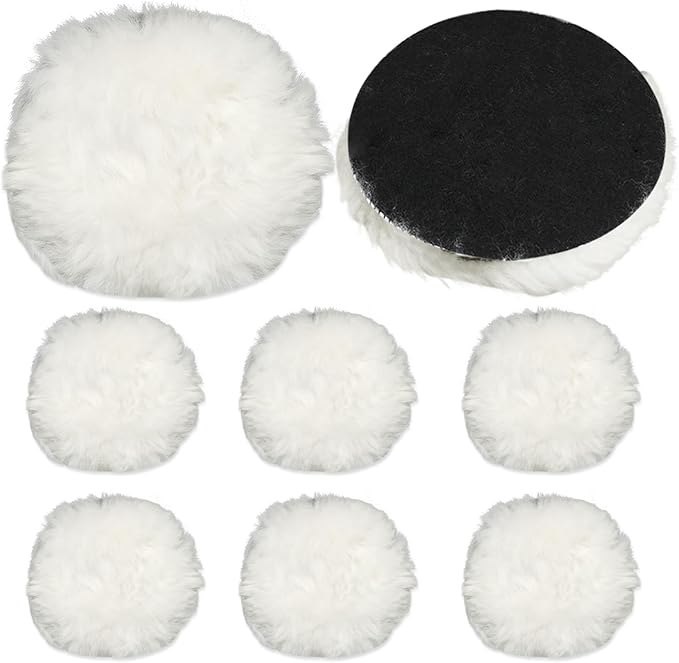PHITUODA 8 Pcs Wool Polishing Pad 4 Inches Soft Sheepskin Buffing Pads with Hook and Loop Back for Compound Cutting & Polishing for Automotive, Marine, Furniture