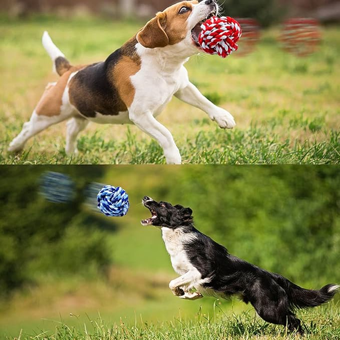 Wellbro Pet Chew Toy, Knots Weave Cotton Rope, Biting Small Ball for Dogs & Cats, 6 in One Pack