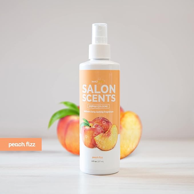 Bark2Basics Salon Scents Pet Grooming Cologne - 8 oz, Natural Professional Grade Perfume for Dogs and Cats, Long Lasting, Deodorizing, Made in USA (Peach Fizz)
