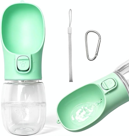 Portable Dog Water Bottle, Leak-Proof Pet Water Dispenser with Water-Saving Reflow, One-Hand Operation & Dishwasher Safe Travel Bottle for Walking, Hiking & Travel, Green