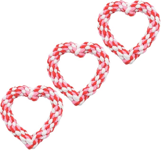 Barleygoo 3PCS Valentine's Day Dog Rope Toys Heart Shaped Durable Chew Toy for Small to Medium Dogs