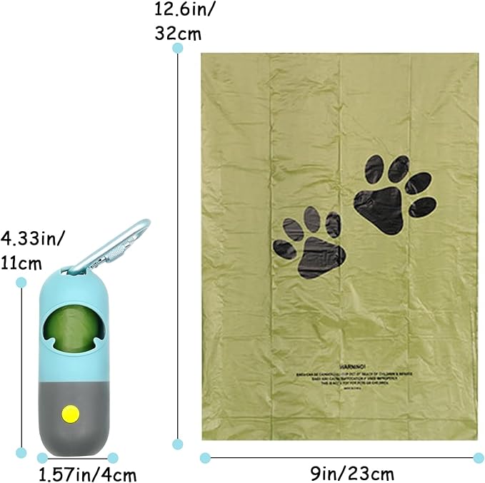 Morn Light 2 Pack Poop Bag Holder with Flashlight Waste Bag Dispenser for Leash with Clip and Battery Poop Bag Dispenser with Green Scented Poop Bags for Dog Walking(Blue,2 Dispenser 60 Bags)