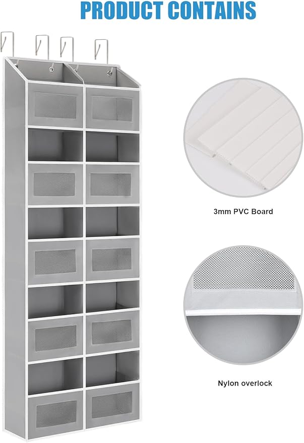 Over the Door Organizer Hanging- 10 Compartments, 80 lbs Load Behind Door Stuffed Animal Storage, Extra Large Toys Storage Organization for Bedroom, Bathroom, Nursery, Shoes, Diaper (grey)