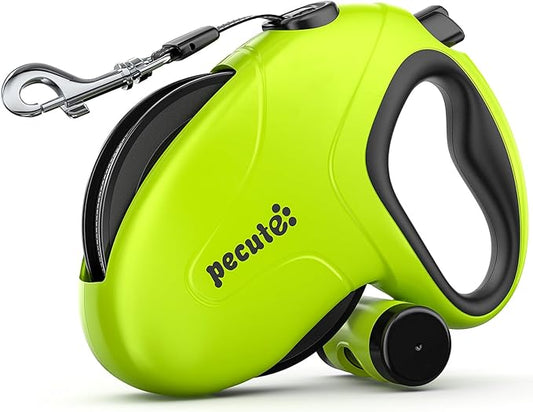 Pecute 32ft Retractable Dog Leash with Reflective Strips, 360° Tangle-Free, One-Button Control & Sturdiness Nylon Material, Long Leash Retractable with Poop Bag Holder for Medium Large Dog