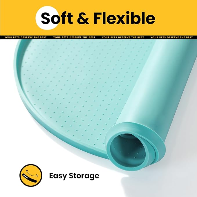 Silicone Dog Food Mat,1/2 Inch Raised Edges Waterproof Rubber Pet Feeding Mat for Dog and Cat, Anti-Slip Pet Bowl Mat,Dishwasher Safe(Turquoise,24"x16")