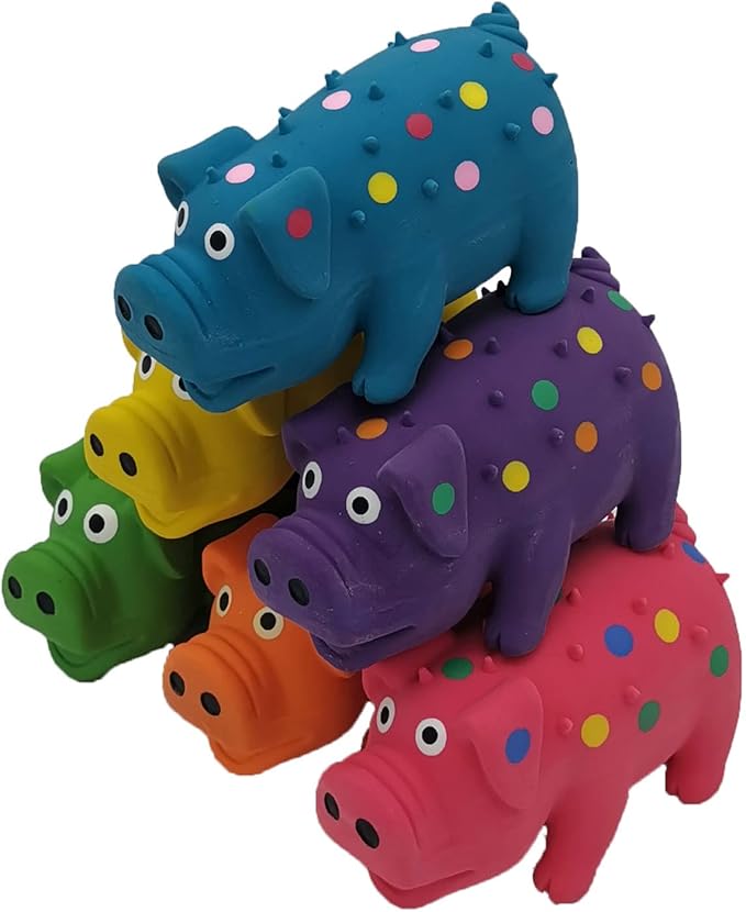 Hoiasem 6 Pack 4 Inch Mini Latex Dog Squeaky Toys Polka Dot Piglet Pig Dog Toy for Mimi Small Dogs