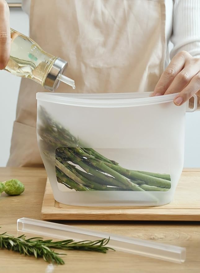 Reusable Silicone Food Storage Bags 4-Pack with 2 Sandwich, 1 Lunch, and 1 Half-Gallon, Multi-Use & Sous Vide Stand-Up Container for Soup and Leftovers, Microwave, Dishwasher, Oven and Freezer Safe
