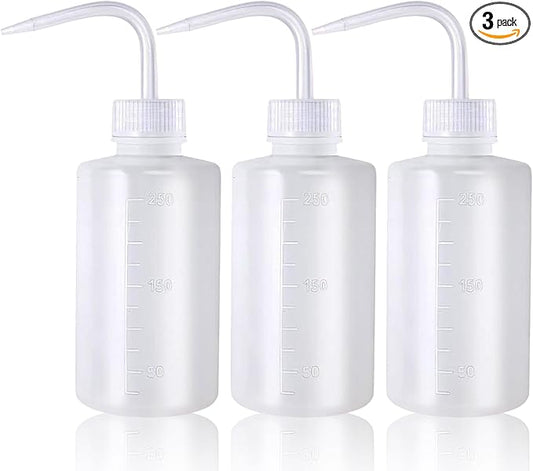 YONGDA Squeeze Bottles 3-Pack (250ml/8.45oz) Leak-Proof Wash Bottle for Cleaning, Watering & Precision Tasks, LDPE Squirt Bottles with Angled Nozzle & Measurement Scale