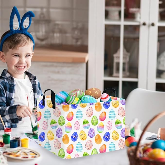 FXOCSHE Rectangular Cute Easter basket,Easter basket empty,Storage Basket for baby Bedroom,Toy Gift Organizerm,Kids Storage Bin,Gift baskets,Easters Home Decor(Blue Easters egg)