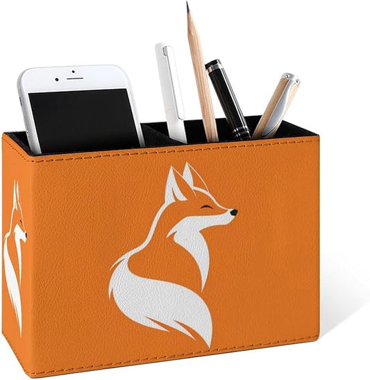 Famame Simple Shape Fox Pencil Holder for Desk, Leather Desktop Container Pen Cup Storage Study Table Pen Organizer Makeup Brush Holder for Classroom Office Home