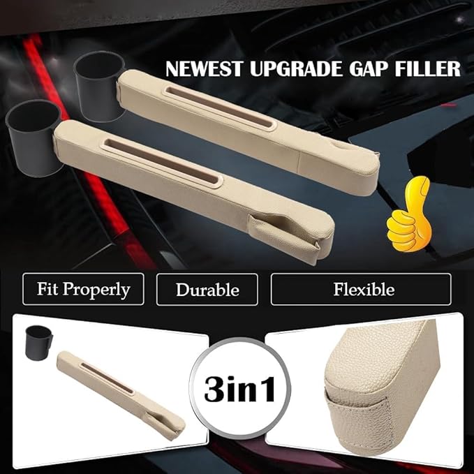 Car Accessories,Car Gap Plug,with Pocket Organizer and Removable Cupholder,Cup Holder for Car,3in1 Car Seat Gap,Prevent Small Items from Falling,Car Seat Gap Storage.(Beige)