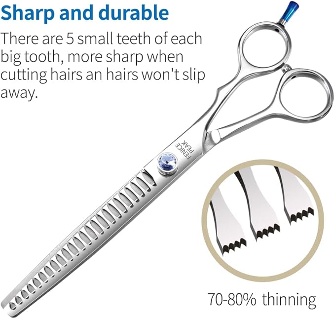 Fenice Professional 7/7.5/8 Pet Grooming Scissors Thinning Cutting Shears for Dog s/Cats Thinning Rate:70-80% (7.5 inch)