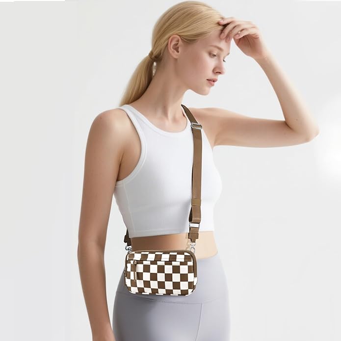 Checkered WristleWallets for Women, RFID Wallet Crossbody with 4 Zippers, Credit Card Holder Cell Phone Organizer