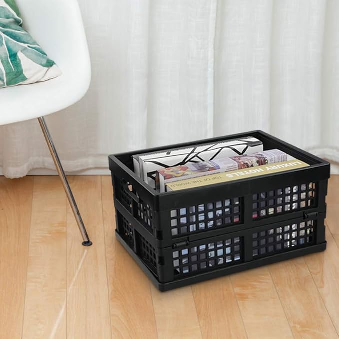 Utiao 16 Quart Collapsible Storage Crates 3 Packs, Black Folding Storage Bin Plastic Milk Crate
