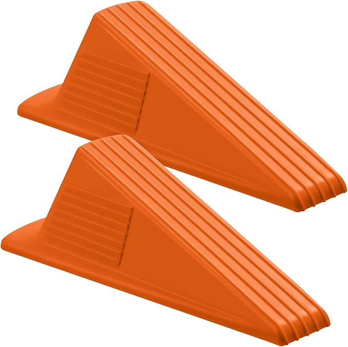 Frienda 2 Pcs Jumbo Door Stoppers Heavy Duty Door Stopper Tall up to 2inch Tall Wedge TPR Large Wedge Stackable Big Rubber Doorstop for Hotel Carpet Hardwood Concrete and Tile (Orange)