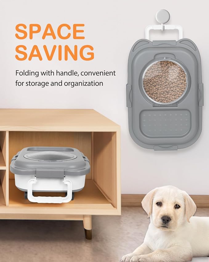 DDMOMMY 25-28 Lbs Dog Food Storage Container with Handle, Collapsible Dog Food Container with Airtight Lids, Wheels, Large Pet food storage Container for Dog Cat,Dog Food Scoop,Small Container