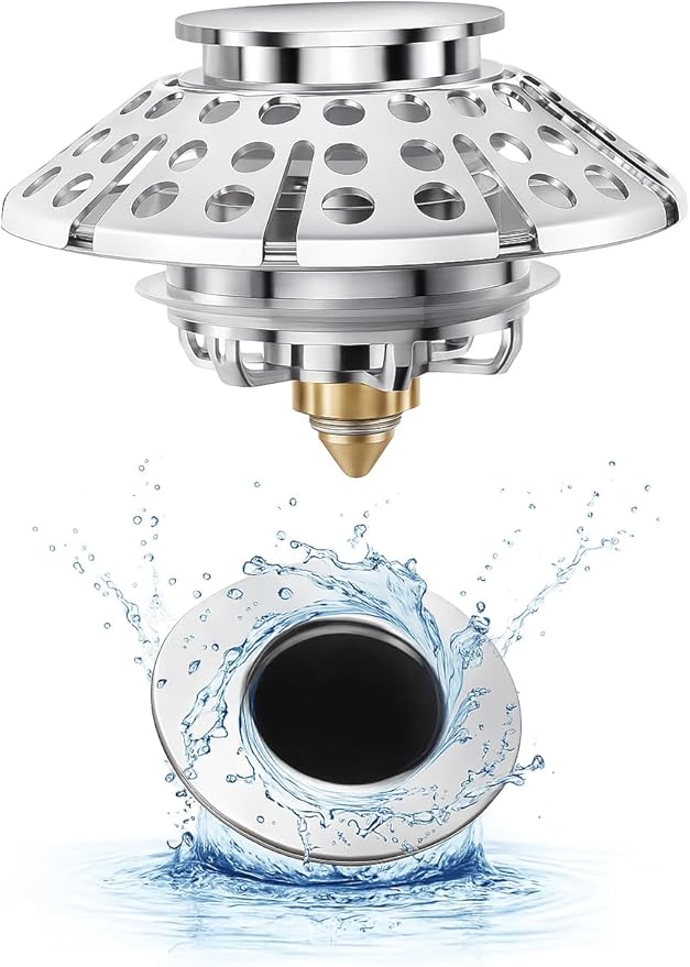 3-in-1 Bathtub Drain Stopper with Hair Catcher – Universal Tub Drain Plug for 1-3/8" to 2" Holes, Pop-Up Tub Stopper for Bathroom Sink, Anti-Clog Shower Strainer by PROFECTUS